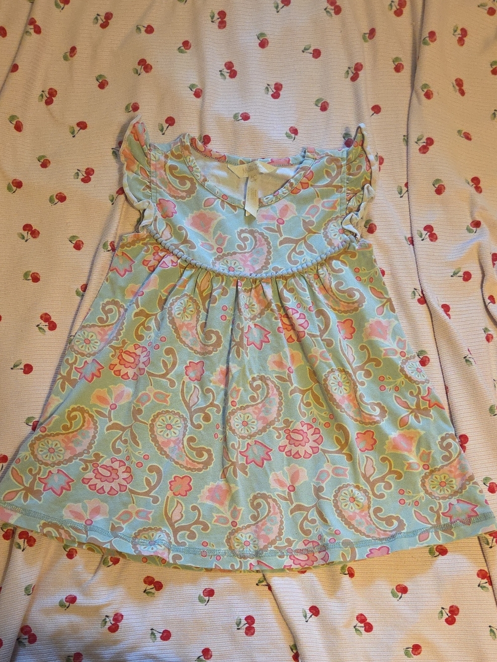 Matilda Jane Girls' Floral Paisley Mint & Pink Ruffle Dress